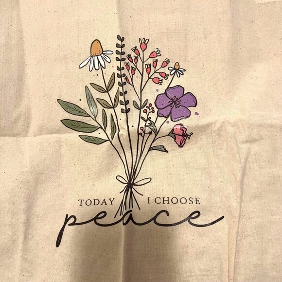 NWOT Peace Floral Reusable Tote Bag Beige Natural - Picture 2 of 4